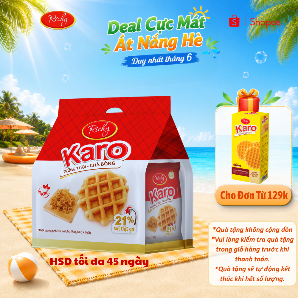 [GIAO NHANH] [Quà Tặng Đơn 129k] Bánh Tươi Richy KARO Bịch 6 Chiếc (26g/chiếc)