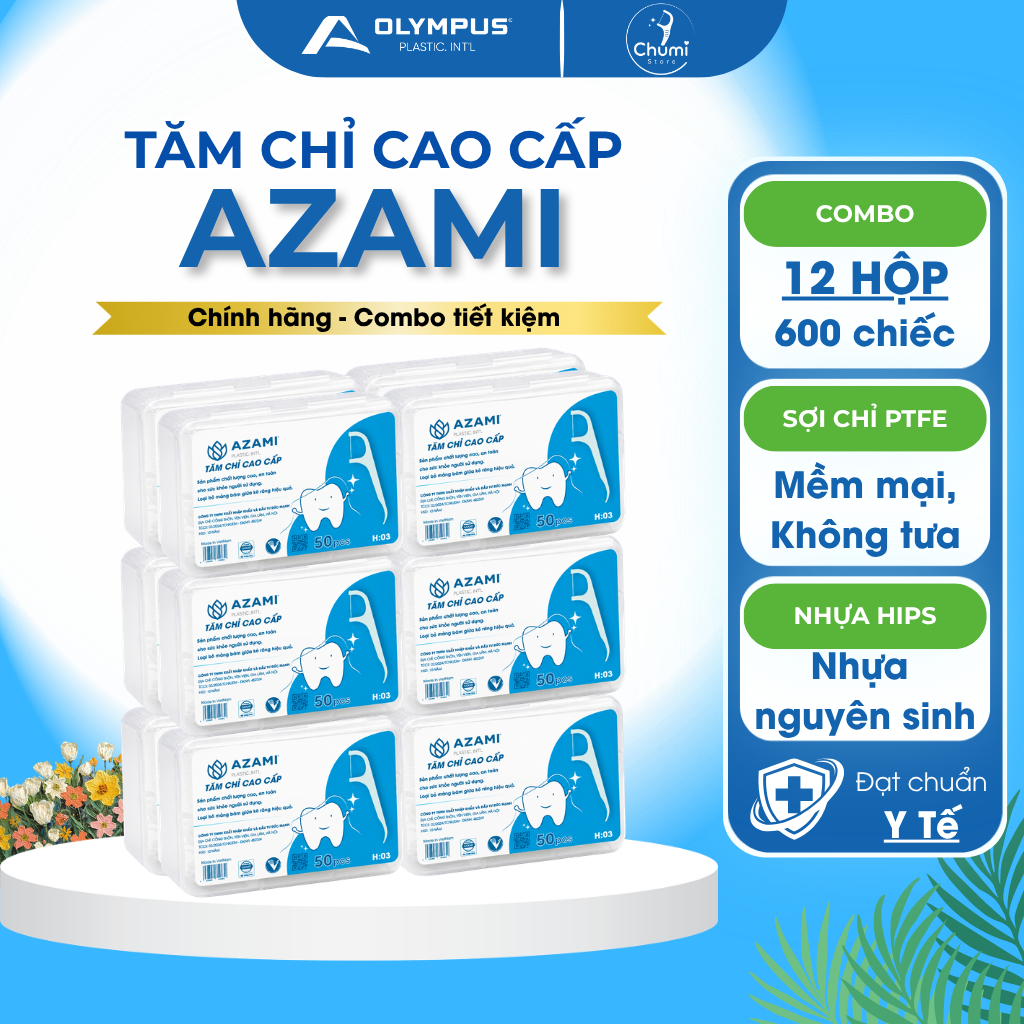 {Chính hãng} 12 Hộp 600 chiếc Tăm chỉ cao cấp AZAMI made in VIETNAM Tamnhakhoa
