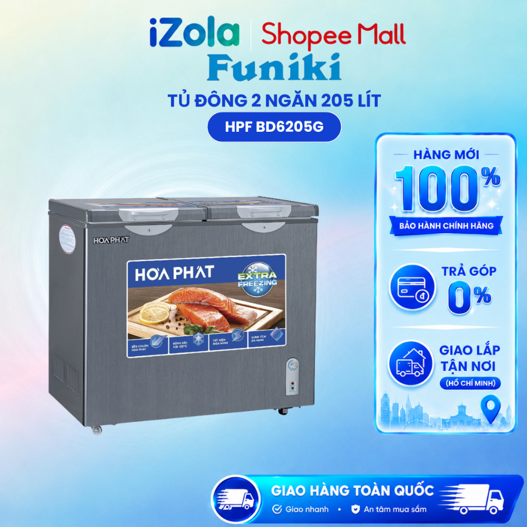 Tủ đông Hòa Phát 2 ngăn 2 cánh HPF BD6205G - Hàng chính hãng