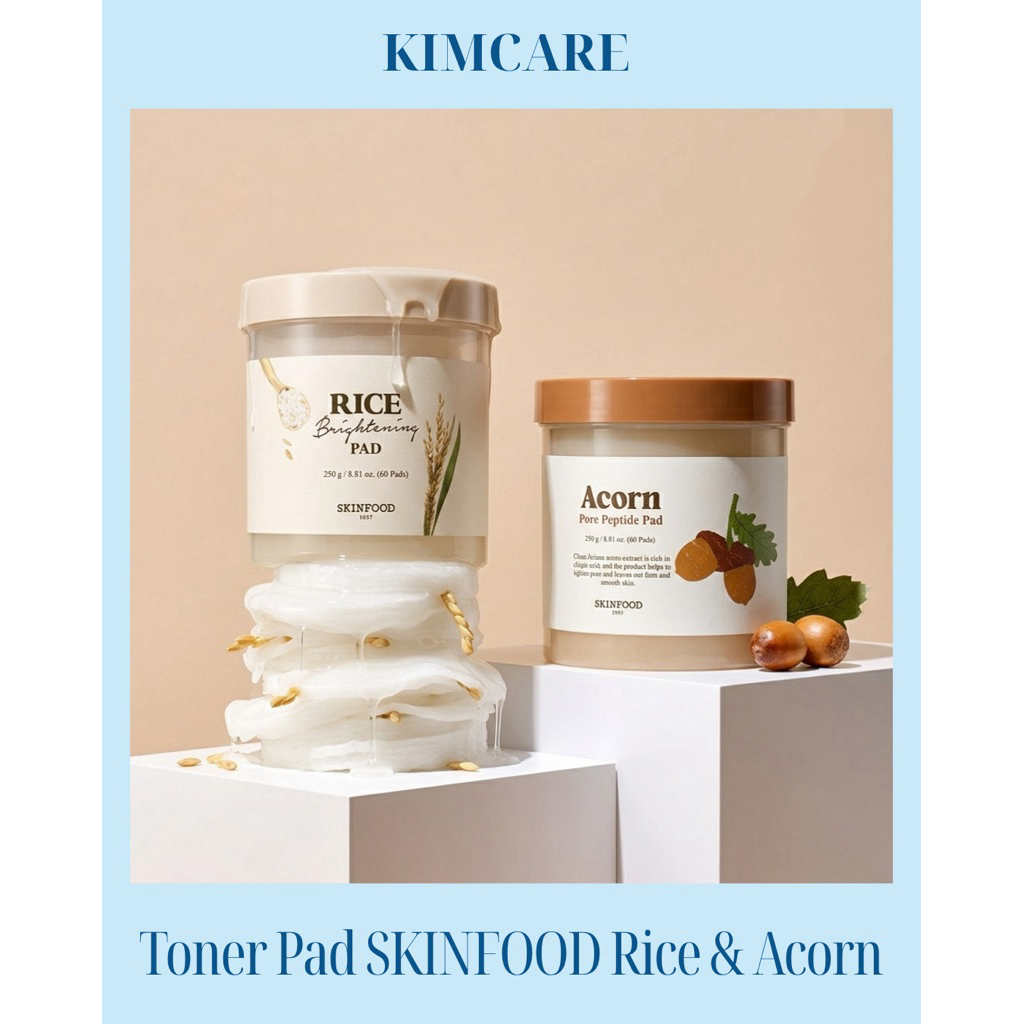Toner Pad SKINFOOD Rice Brightening & Acorn Pore Peptide 250g 60 Miếng - Dưỡng Sáng Da, Cấp Ẩm, Cải 