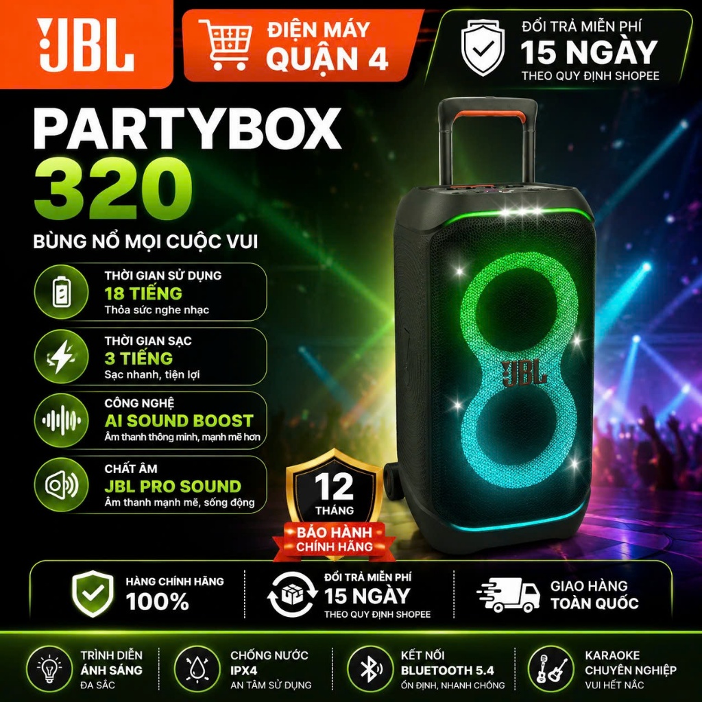 Loa Bluetooth JBL PartyBox 320 240W AI Sound Boost / JBL PartyBox 120