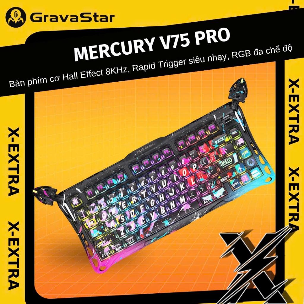 Bàn Phím Cơ Gaming GravaStar Mercury V75 Pro Neon Graffiti Hall Effect Rapid Trigger 8000Hz RGB