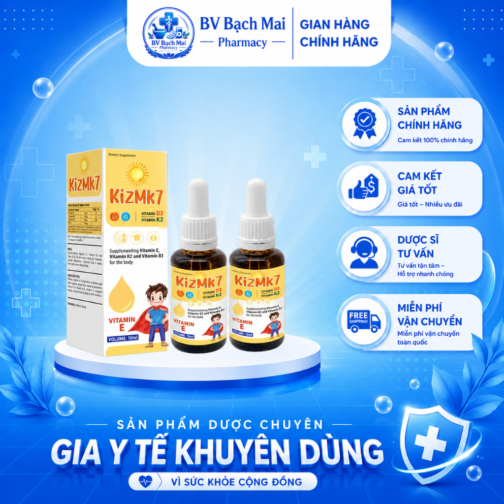 [HÀNG CHUẨN] Combo 2 Lọ Kizmk7 bổ sung vitamin D3 K2 giúp tăng cường hấp thu canxi