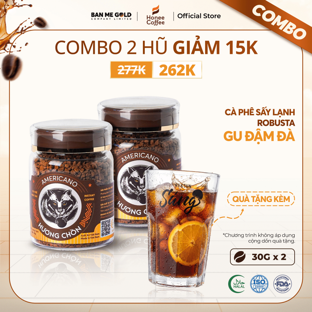 [COMBO TỈNH TÁO] 2 Hũ Cà Phê Sấy Lạnh Robusta (30g x 2) - Cafe Sấy Lạnh Hương Chồn - Cà Phê Chồn Hoà