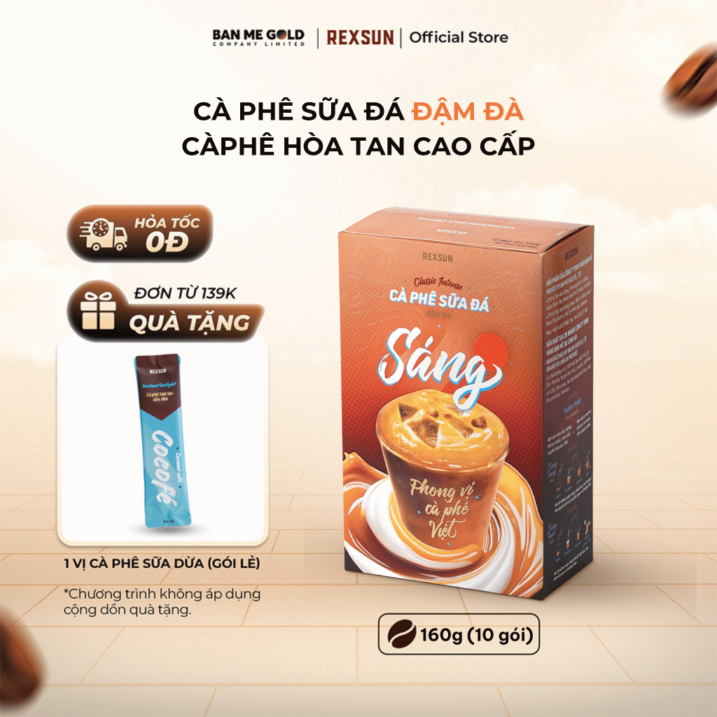 [MUA 2 TẶNG LY] Cà Phê Hoà Tan Sữa Đá ĐẬM ĐÀ Gu Mạnh Mẽ - Hộp 180g (10 gói) - Cafe Sữa Đá 3in1 Tiện 