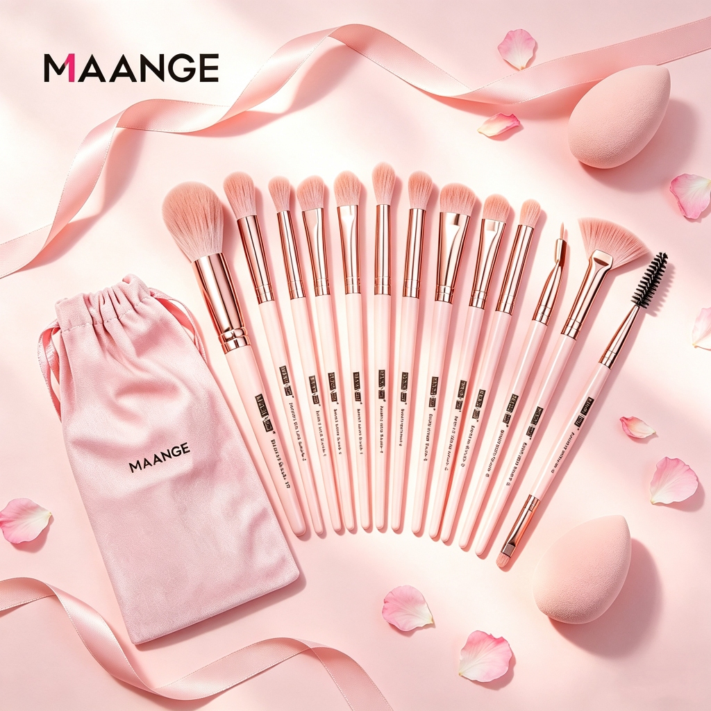 MAANGE Bộ cọ trang điểm mềm 13 chiếc gồm kem che khuyết điểm mặt và cọ trang điểm mắt Túi đựng cọ trang điểm 5818