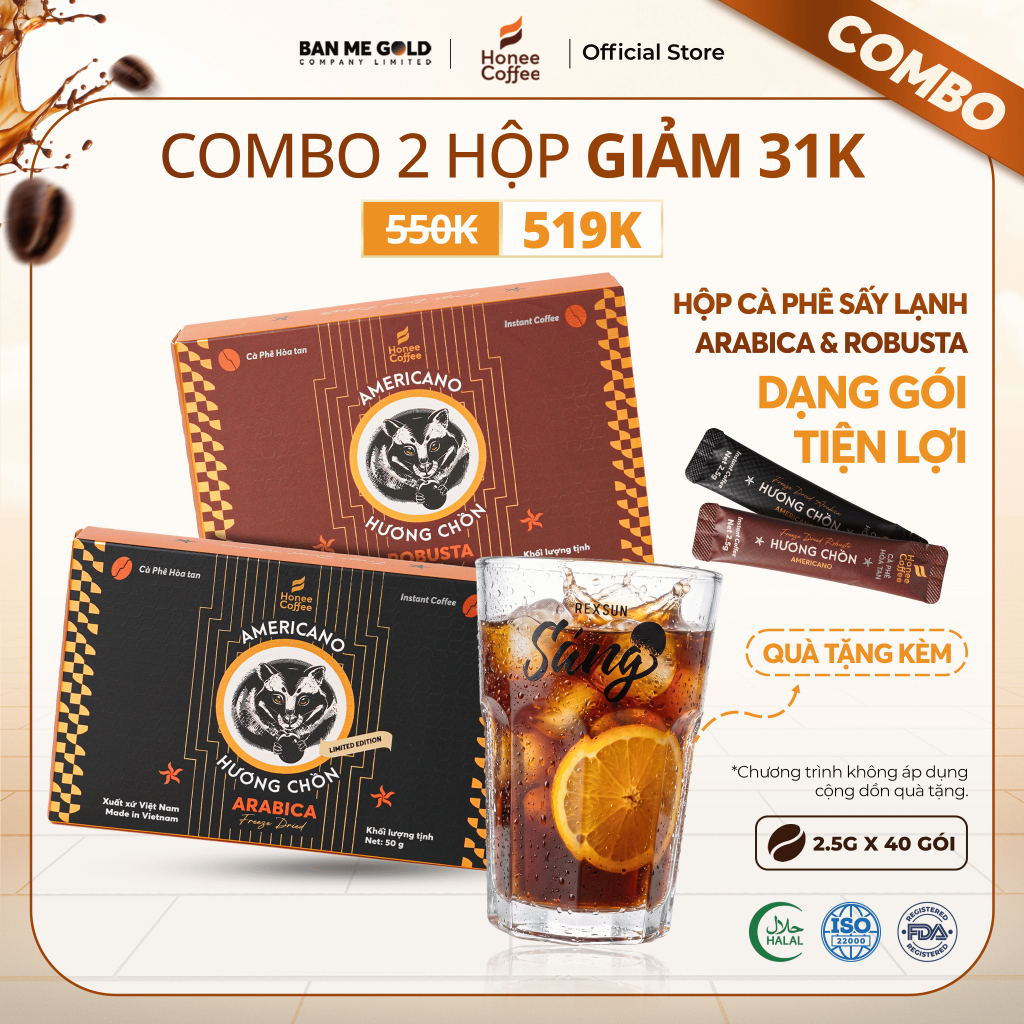 [COMBO THỬ VỊ] 2 Hộp Cà Phê Sấy Lạnh Robusta & Arabica (2.5g x 40 gói) Cafe sấy lạnh tiện mang đi du