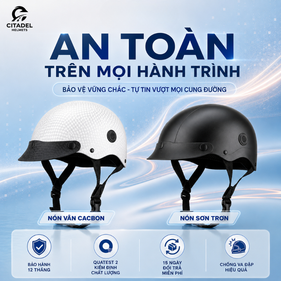 Nón bảo hiểm lưỡi trai liền trơn và vân cacbon cao cấp, freesize cho cả nam và nữ (bảo hành 12 tháng