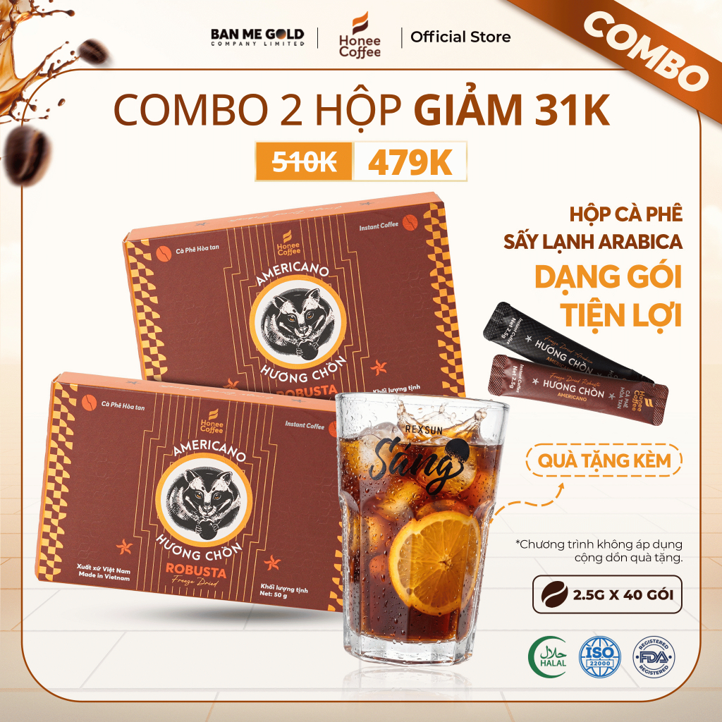 [COMBO TIỆN LỢI] 2 Hộp Cà Phê Sấy Lạnh Robusta (2.5g x 40 gói) Cafe Sấy Lạnh Đậm Đà Tiện Mang Đi Du 