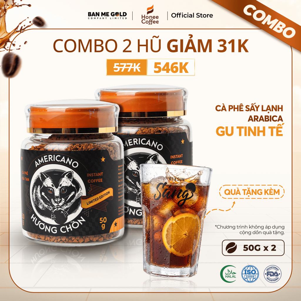 [COMBO TINH TẾ] 2 Hũ Cà Phê Sấy Lạnh Arabica (50g x 2) - Cafe Sấy Lạnh Hương Chồn - Cà Phê Chồn Hoà 