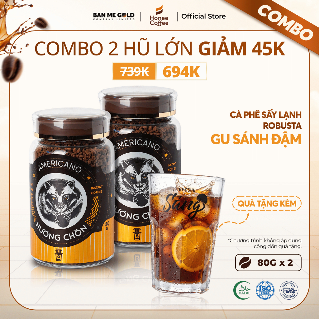 [COMBO NĂNG LƯỢNG] 2 Hũ Cà Phê Sấy Lạnh Robusta (80g x 2) - Cafe Sấy Lạnh Hương Chồn - Cà Phê Chồn H