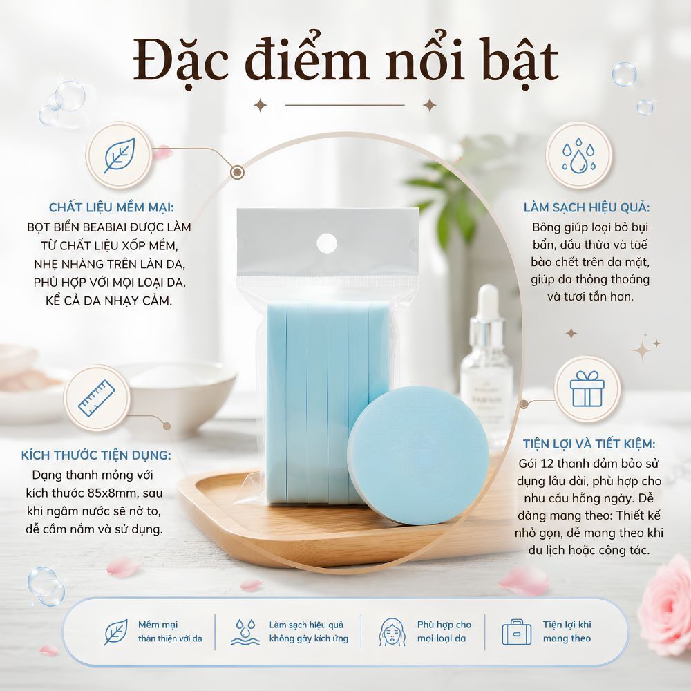 Ảnh 7 của Bông nở rửa mặt bọt biển BEABIAI mút xốp mềm mại, tiện lợi,12 miếng/ gói