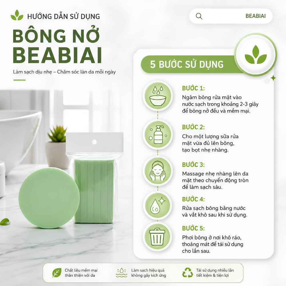 Ảnh 6 của Bông nở rửa mặt bọt biển BEABIAI mút xốp mềm mại, tiện lợi,12 miếng/ gói