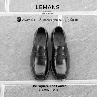 Giày The Square Toe Loafer LEMANS Black PV01.2 mũi vuông - Da bò - Đế cao su tăng cao 4cm - BH 2 năm