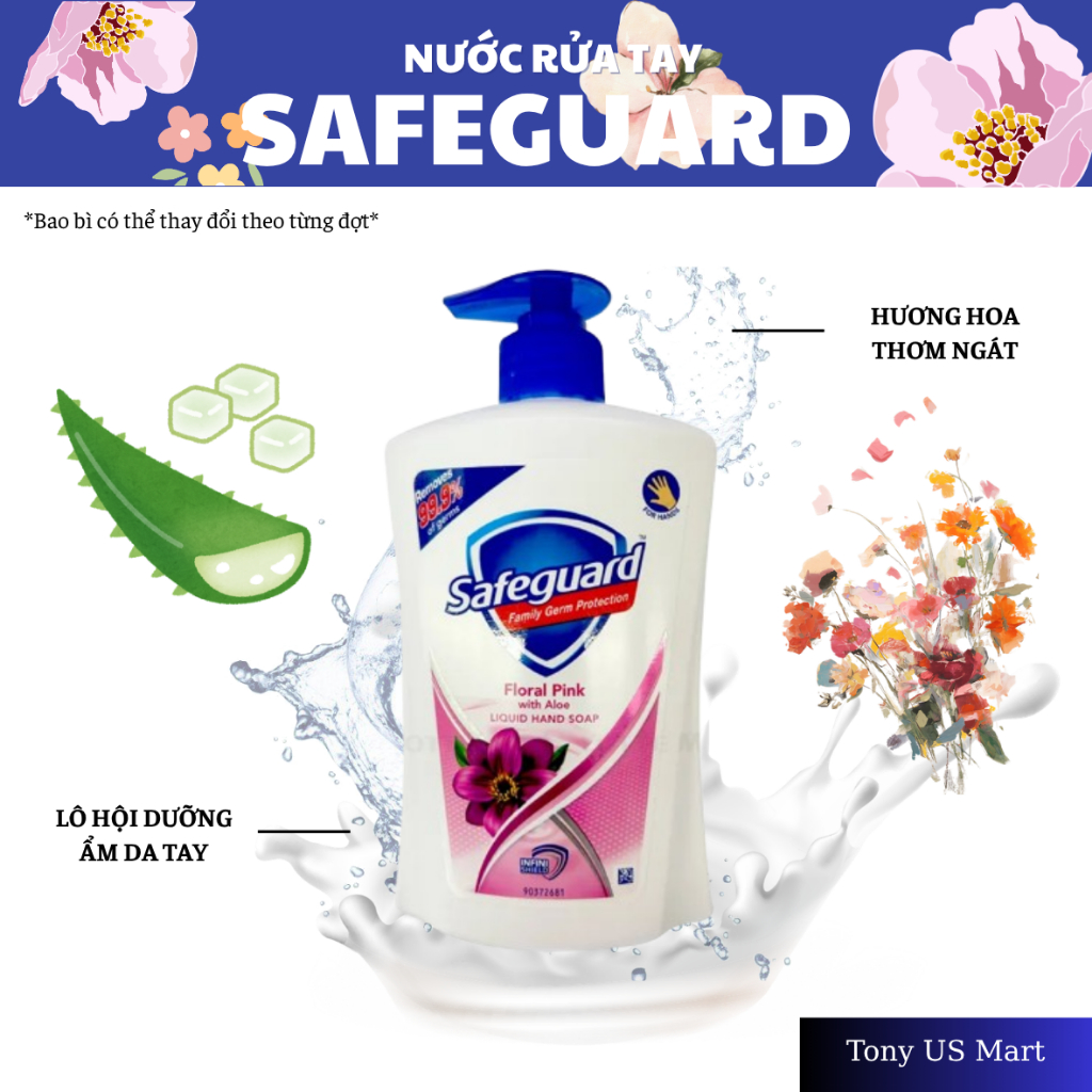 Nước Rửa Tay Safeguard Hồng Floral Pink – Thơm Hoa, Dịu Da Tay – Tony US Mart