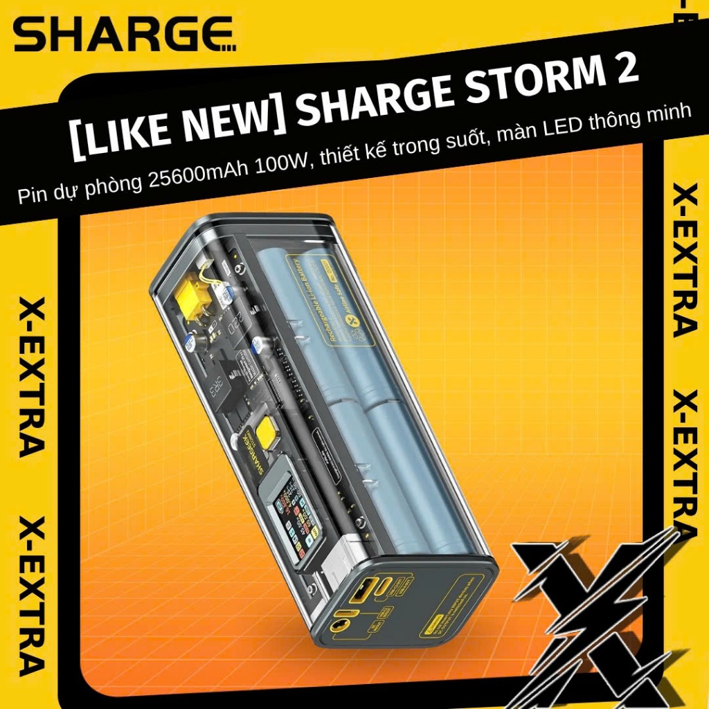 Pin Dự Phòng SHARGE STORM 2 Liquid 25600mAh 100W, Thiết Kế Trong Suốt Xuyên Thấu, Màn Hình LED Thông