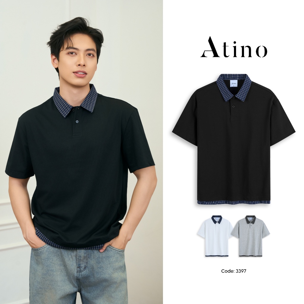 Áo Polo Phối Sọc ATINO Chất Cotton Mềm Thoáng Mát Thấm Hút Tốt Cổ Caro Trẻ Trung L.3.3397