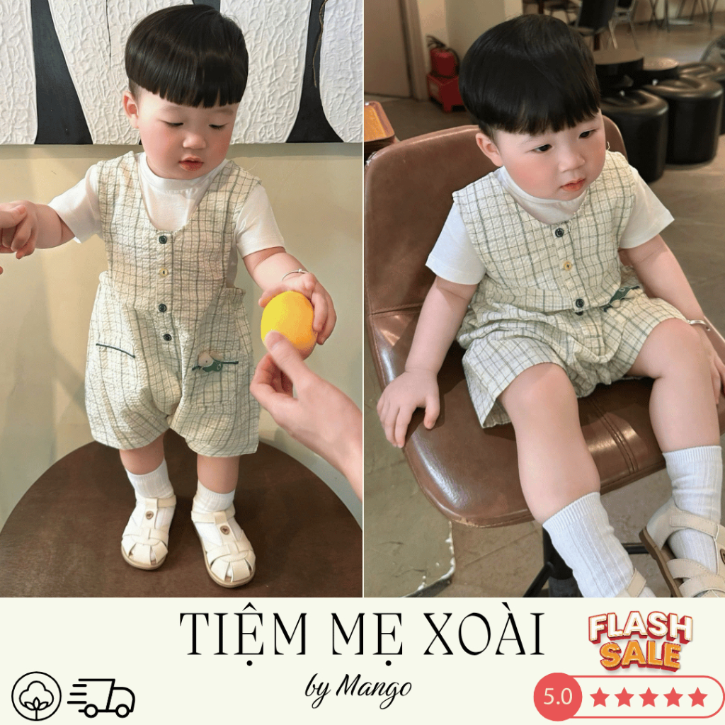 Set yếm RMK ETTOI tone xanh pastet hàn quốc cho bé trai đi chơi siêu đẹp