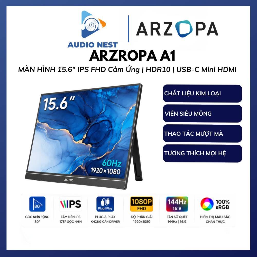 Màn Hình Di Động ARZOPA A1 15,6″ 60Hz FHD 1080P IPS Cho Laptop, Điện thoại, PC - Bảo Hành 24 Tháng..