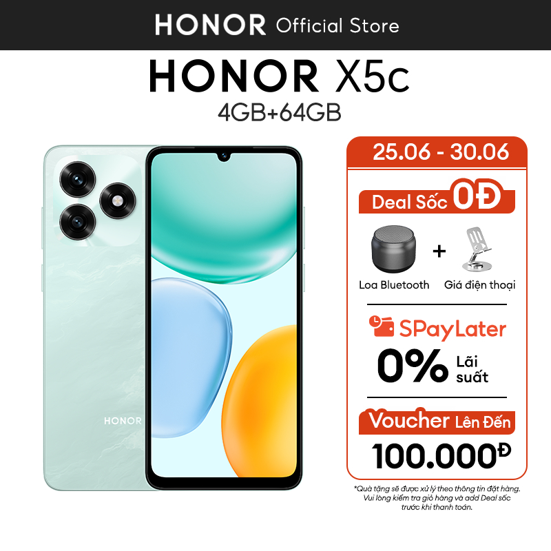 [MỞ BÁN ĐỘC QUYỀN] Điện Thoại Honor X5c (4+4) GB + 64 GB | Màn Hình 6.74 inch | Pin 5260 mAh | Bảo Hành 18 Tháng