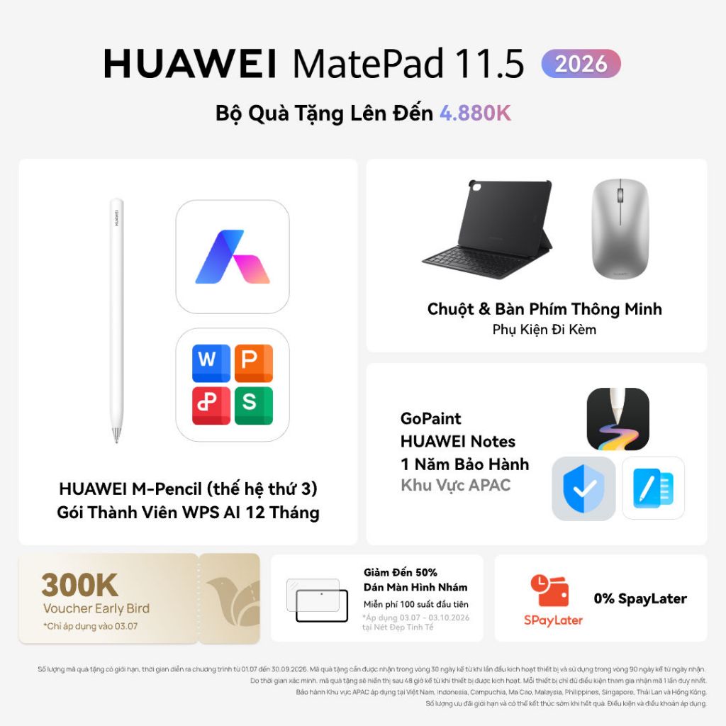 Máy tính bảng HUAWEI MatePad 11.5 2026 | WPS Office PC Với Công Cụ AI | HUAWEI FullView Display 2.5K 120Hz| Bàn Phím Rời | BigBuy360 - bigbuy360.vn