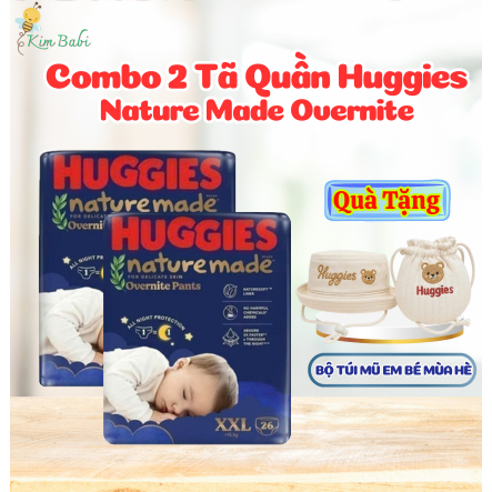 Combo 2 Tã Quần Huggies Nature Made Over Night XXL26 miếng tặng quà