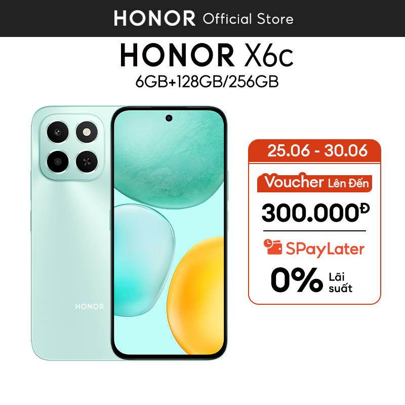 Điện Thoại Di Động Honor X6c 6GB + 128GB/256GB | Pin 5300mAh | Camera 50MP| NFC | Kháng nước IP64 | BH 18 Tháng