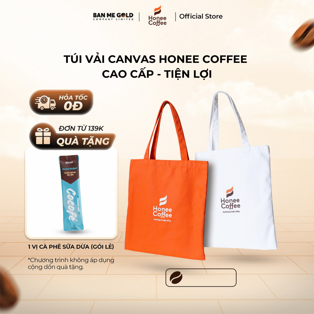 Túi Vải Canvas Honee Coffee  Cao Cấp - Đa Năng - Tiện Lợi - Siêu Dày Dặn Chính Hãng Ban Me Gold