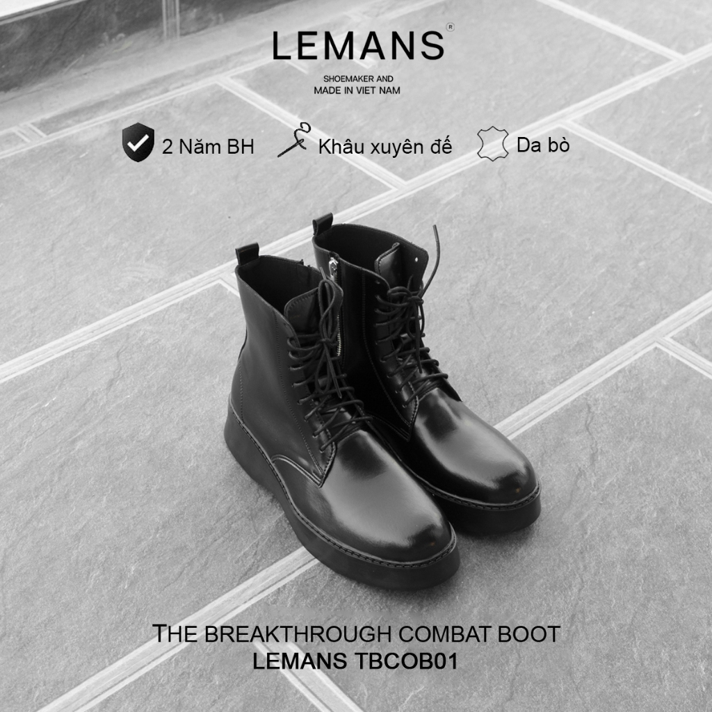 Giày Boots The Breakthrough Chunky COMBAT Lemans đen -BST độc quyền - Bảo hành chính hãng 24 tháng t