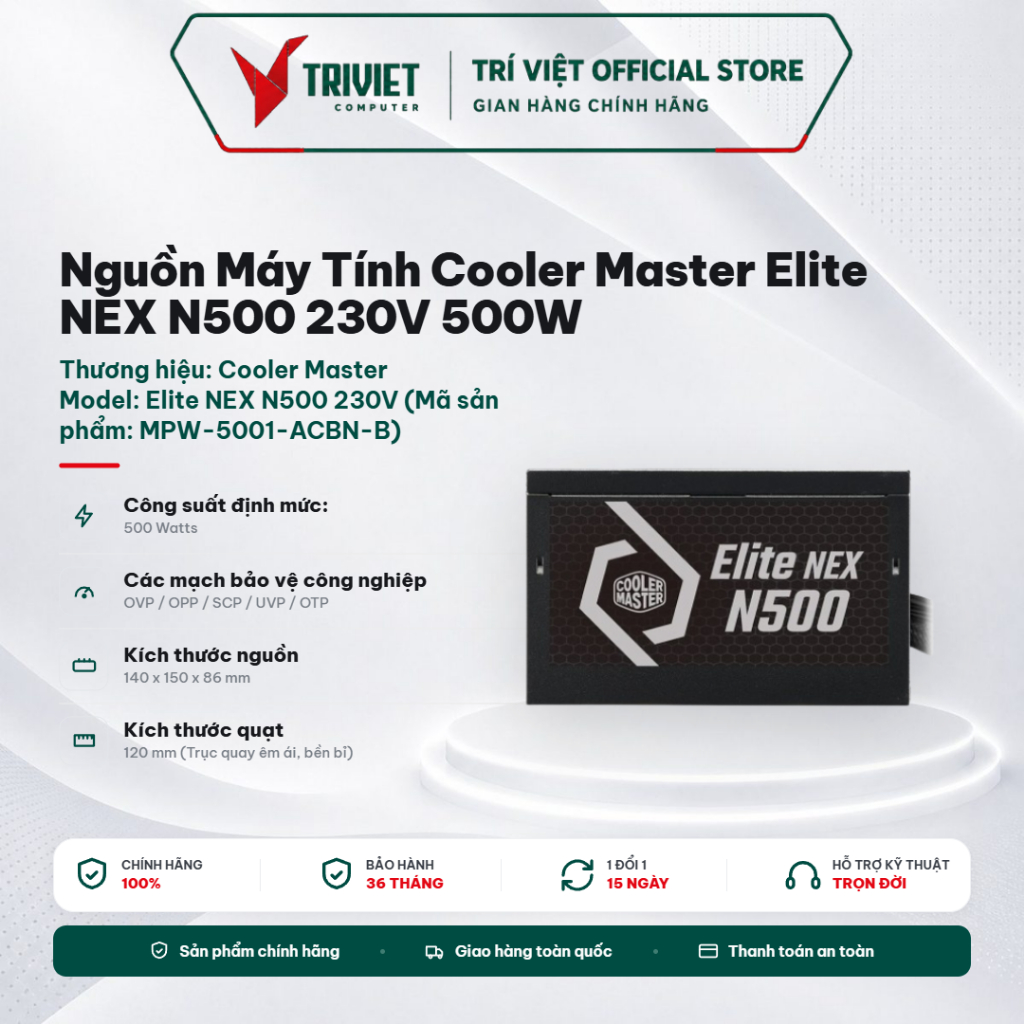 Nguồn Máy Tính Cooler Master Elite NEX N500 230V 500W (MPW-5001-ACBN-B) - Active PFC - Quạt 120mm