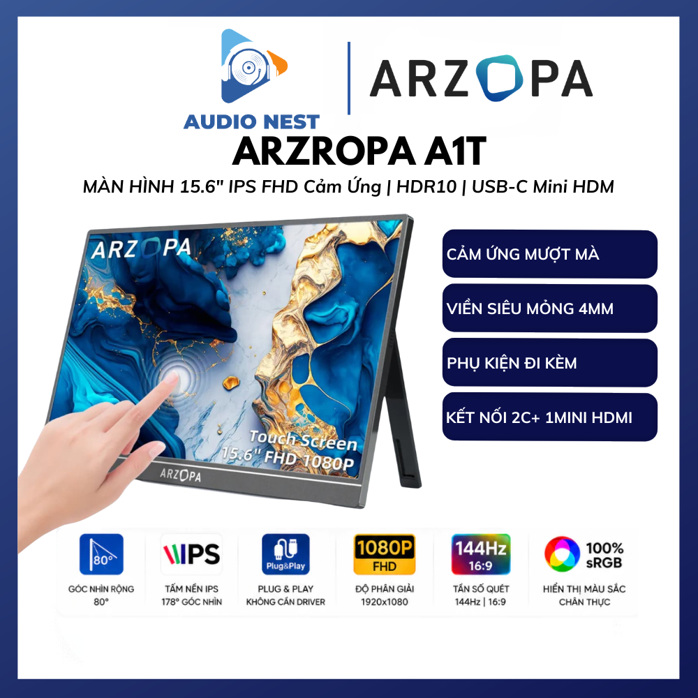 Màn Hình Di Động ARZOPA A1T 15.6" IPS FHD Cảm Ứng | HDR10 | USB-C Mini HDMI | Chính Hãng