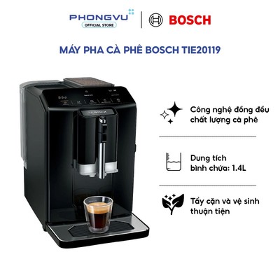 Máy Pha Cà Phê Tự Động Bosch TIE20119 - Xay Hạt Tươi, Lưỡi Xay Gốm, Màn Cảm Ứng - BH 24 Tháng