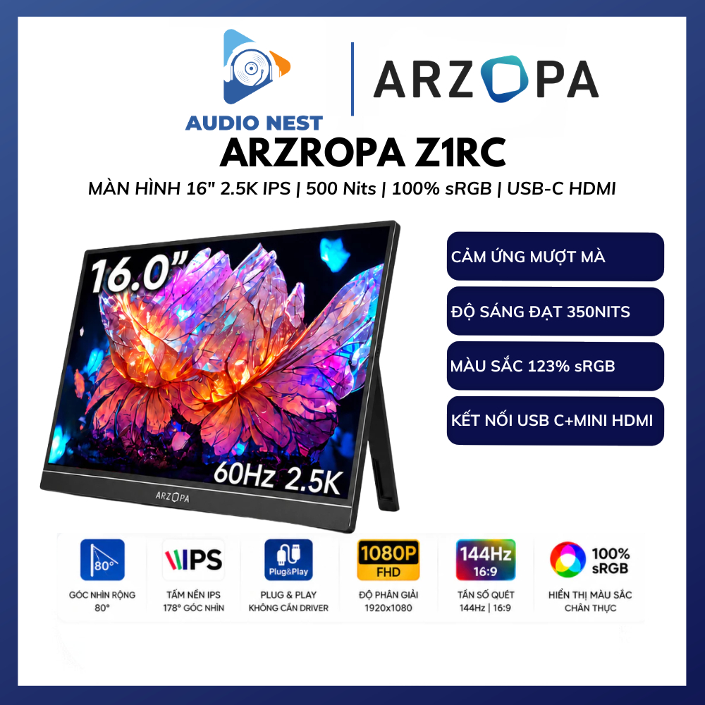 Màn Hình Di Động ARZOPA Z1RC 16" 2.5K IPS HDR 500nits 8bit QHD - Bảo Hành 24 Tháng.