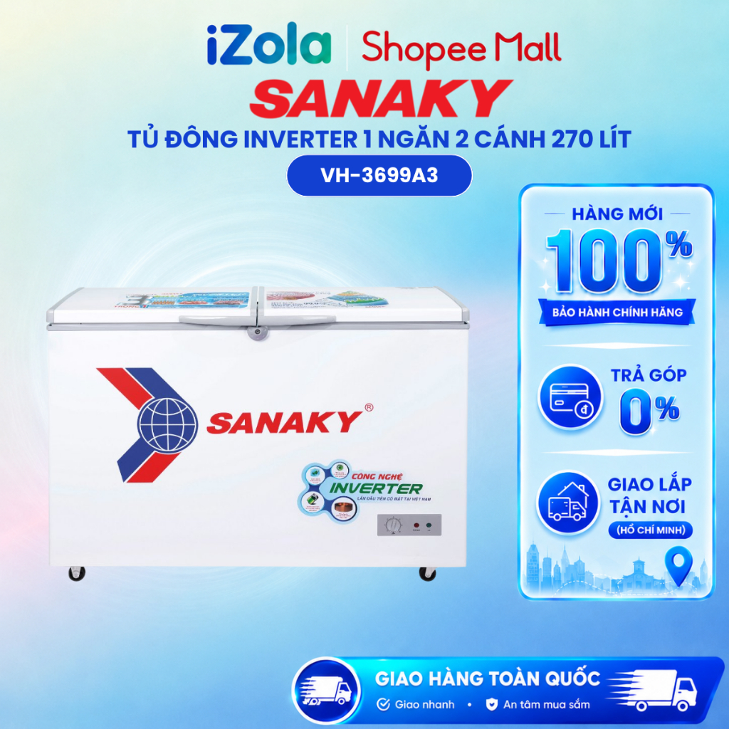 Tủ Đông Sanaky Inverter VH-3699A3 270 lít - Hàng chính hãng