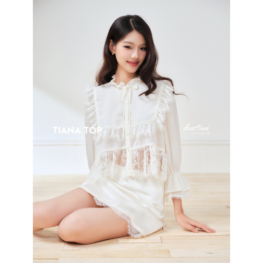 SEO STUDIO - Áo chiffon phối ren tay loe - Tiana Top