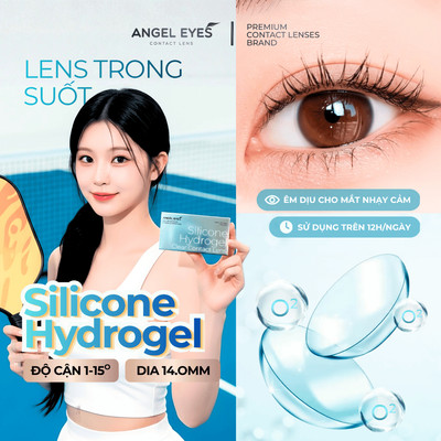Lens Cận Trong Suốt Angel Eyes Silicone Hydrogel | Đeo Thoải Mái 12 Giờ+ | Độ 1–15