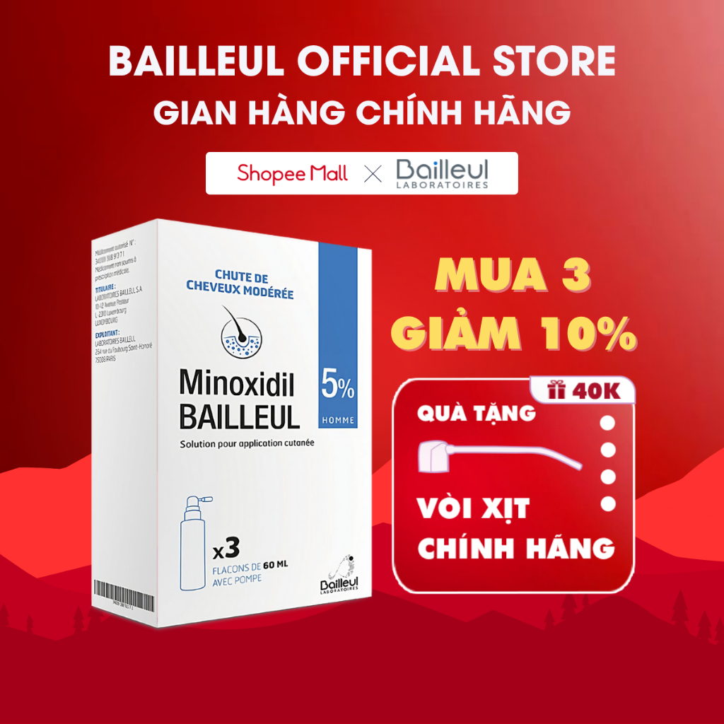 Xịt Mọc Tóc Minoxidil 5% Chính Hãng Pháp, Giải Pháp Hiệu Quả Cho Hói Đầu, Thưa Tóc