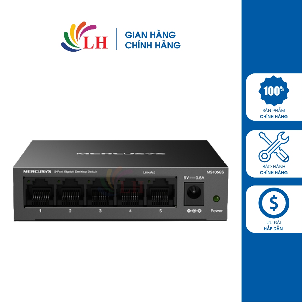Switch Mercusys 5-Port Gigabit 10/100/1000Mbps Desktop Switch MS105GS - Hàng chính hãng