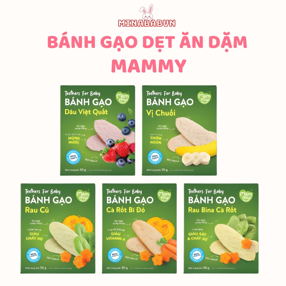 Bánh gạo dẹt Mămmy  cho bé ăn dặm, Bánh ăn dặm vị rau củ bổ sung dinh dưỡng cho bé 7 tháng tuổi