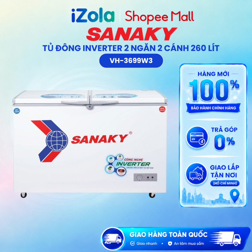 Tủ Đông Mát Sanaky Inverter VH-3699W3 260 Lít - Hàng chính hãng