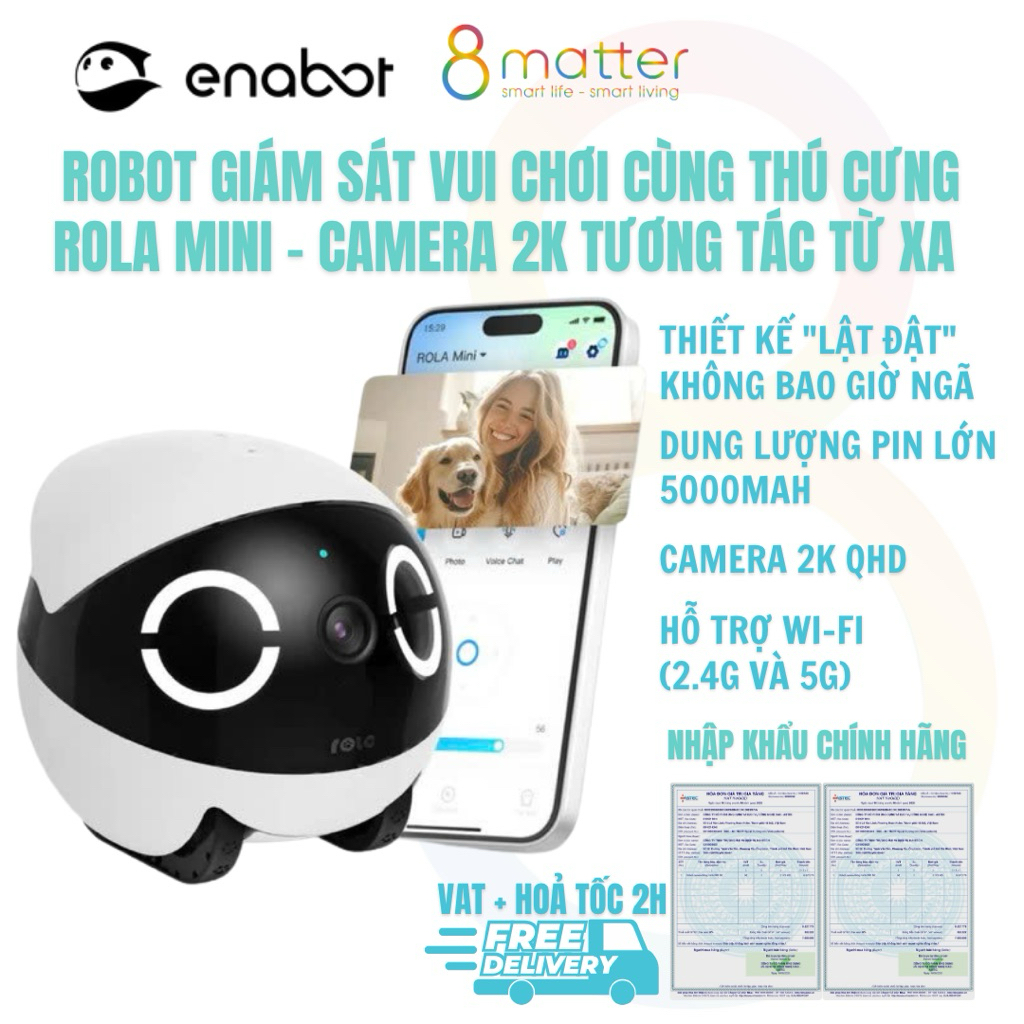 Robot Thú Cưng Thông Minh mini ROLA Enabot EBO AIR - Camera Giám Sát Và Tương Tác 2K Từ Xa