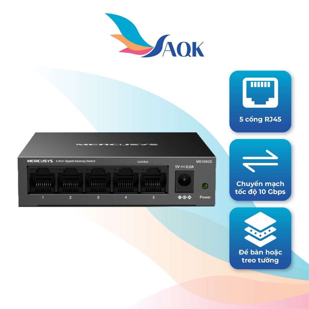 Switch Mercusys 5-Port Gigabit 10/100/1000Mbps Desktop Switch MS105GS - Hàng chính hãng