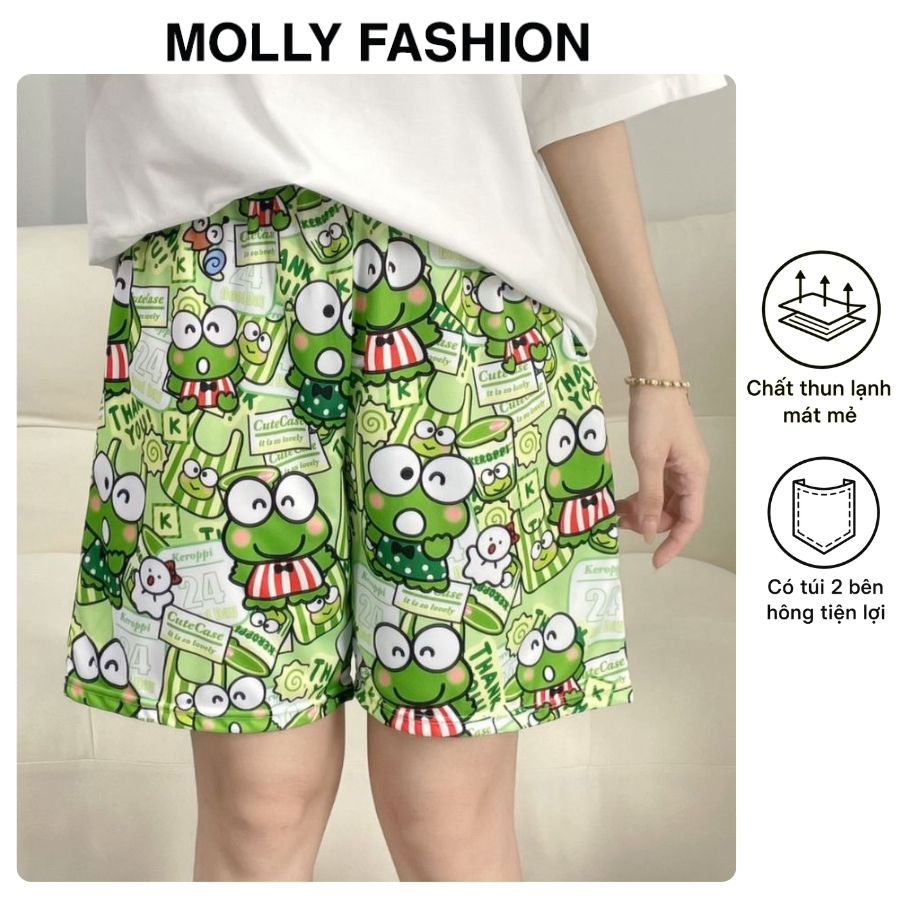 (Có túi) Quần đùi nam nữ MOLLY FASHION thun lạnh Bigsize, quần short mặc nhà hoạt hình KEROPPI