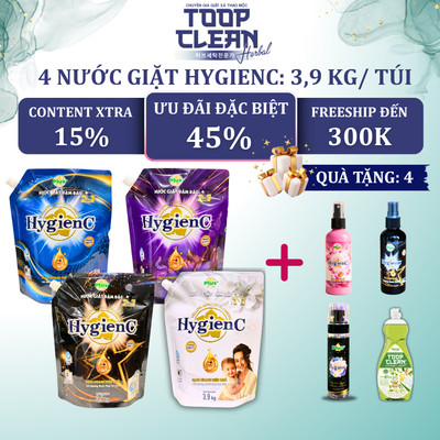 [DIÊN MẠO MỚI] Combo 4 Túi Nước Giặt HygienC Plus 3,9 Kg/Túi  Đậm Đặc Hương Nước Hoa - Sạch Vết Bẩn