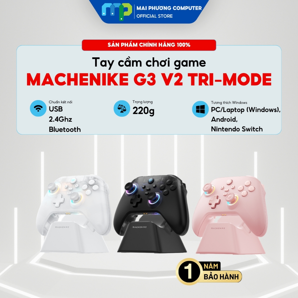 Tay Cầm Chơi Game Machenike G3 V2 Tri-Mode - Kèm dock sạc - Bảo hành 12 tháng
