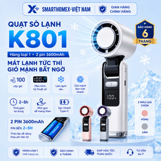 [Rẻ Nhất Sàn] Quạt Cầm Tay Turbo Sò Lạnh K801 2025 Chính Hãng – Pin 3600mAh BH 12 Tháng Kèm Cáp Sạc Dây Đeo Cổ