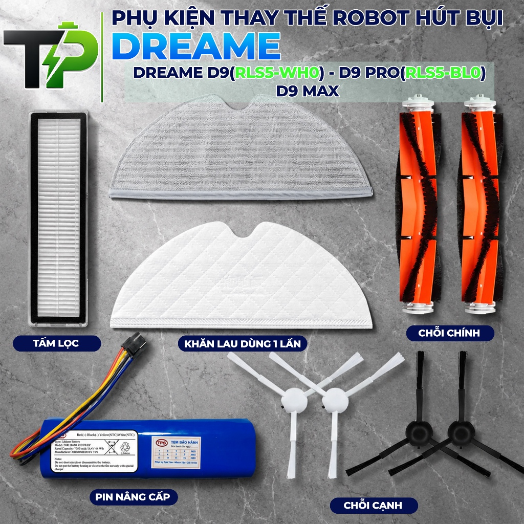 ( LOẠI 1) PHỤ KIỆN ROBOT HÚT  DREAME D9, D9 PRO, D9 MAX. KHĂN LAU, CHỔI CẠNH, CHỔI GIỮA, LỌC BỤI..