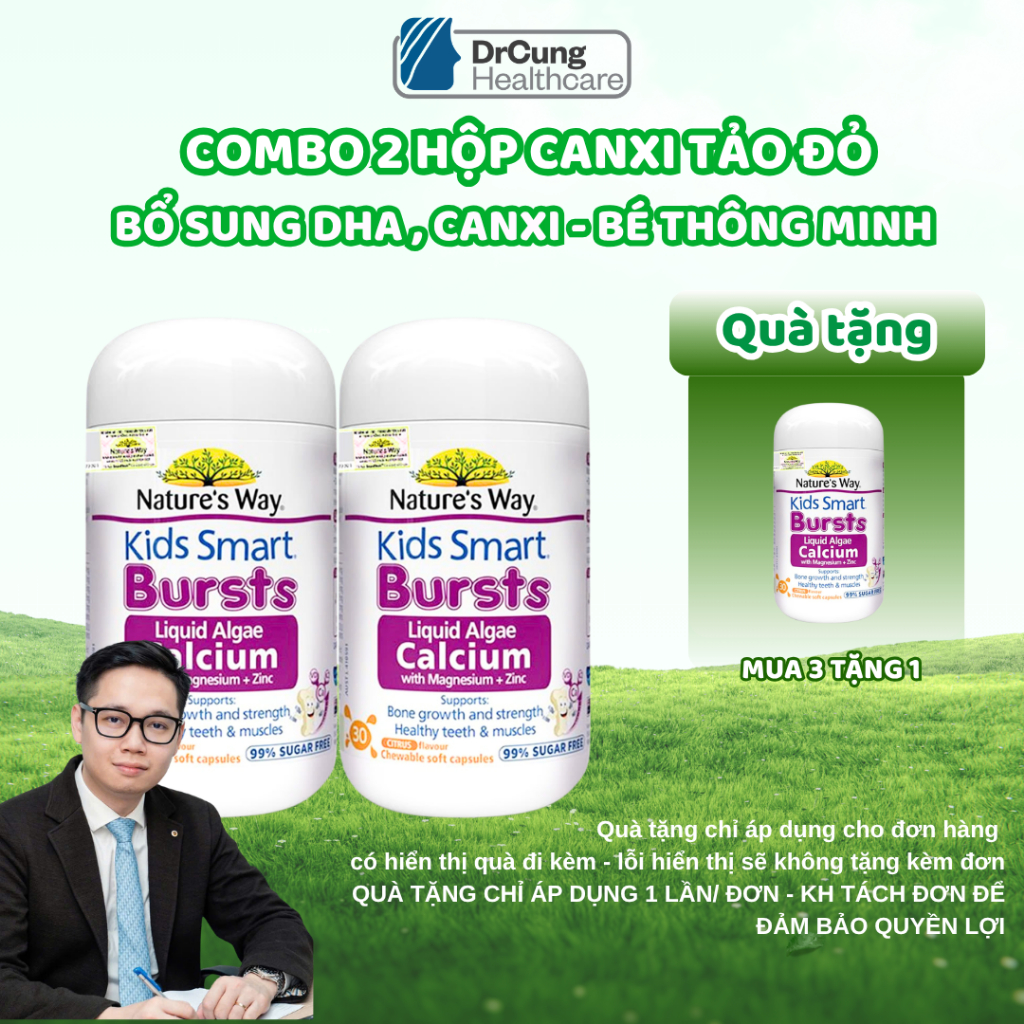 COMBO 2 HỘP Nature's Way Kids Smart CANXI TẢO NỘI ĐỊA ÚC CHO BÉ - Bổ Sung Canxi, Magie, K2 Bé Khoẻ