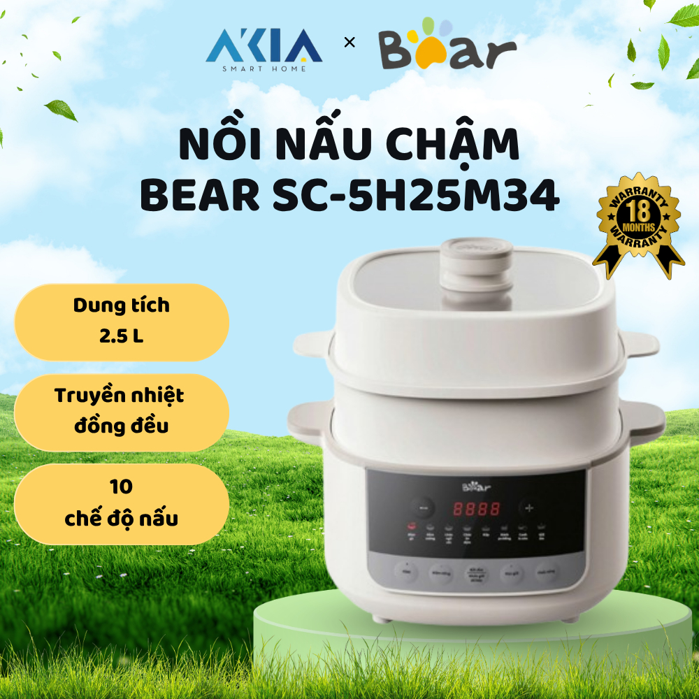 Nồi nấu chậm 2,5L Bear SC-5H25M34 - Giữ trọn dưỡng chất tối đa, chất liệu thố sứ trắng cao cấp