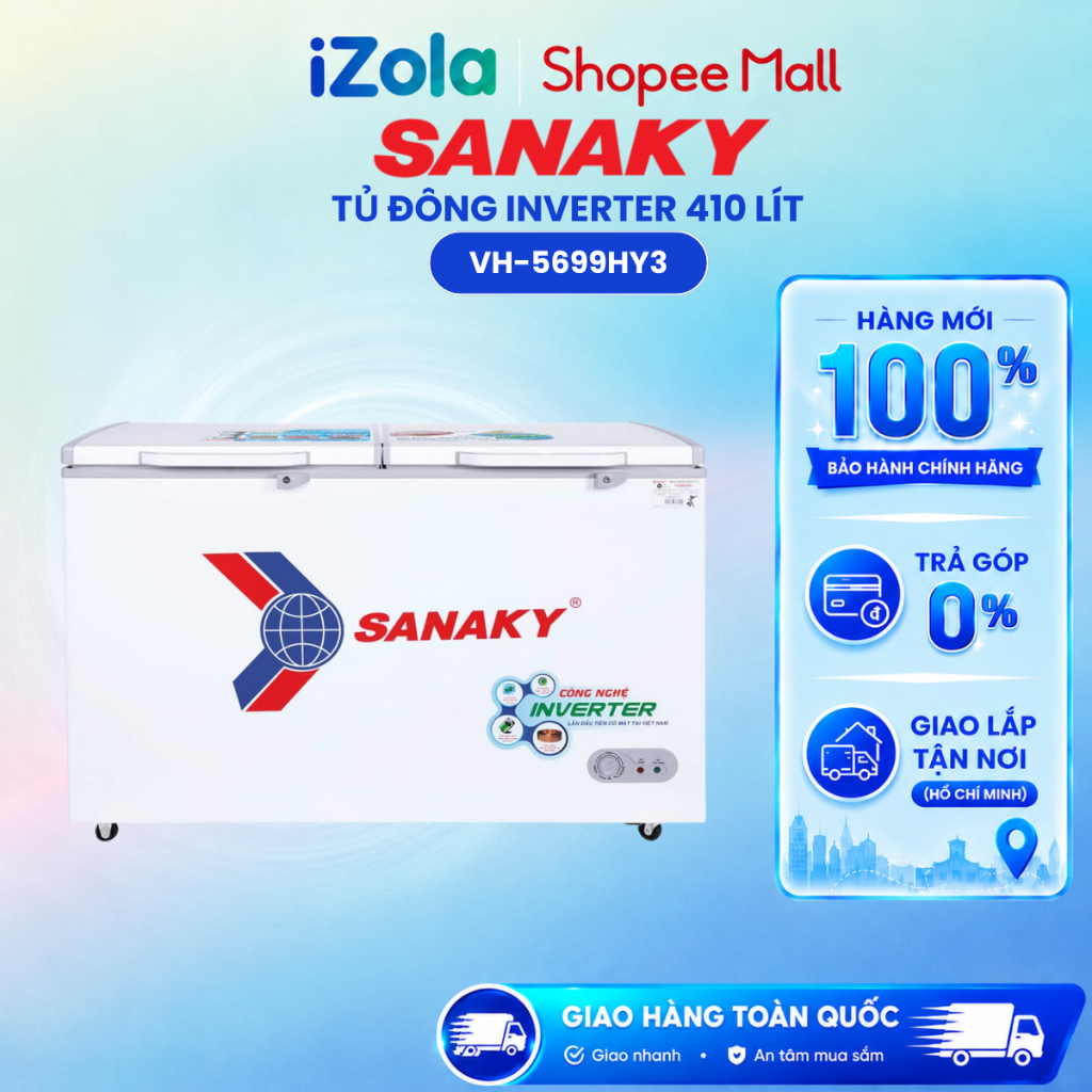 Tủ đông Sanaky Inverter VH-5699HY3 410 lít - Hàng chính hãng
